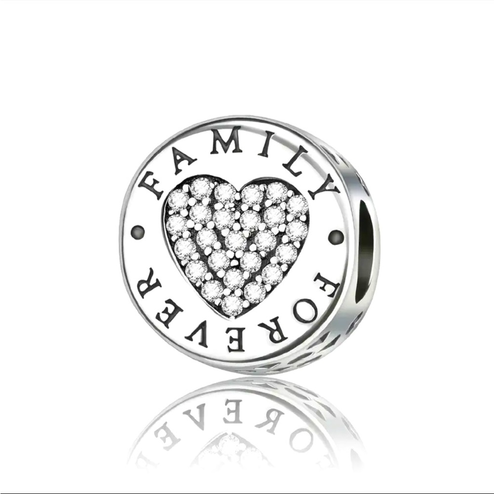 💖 Sterling Silver Family Forever Heart CZ Charm